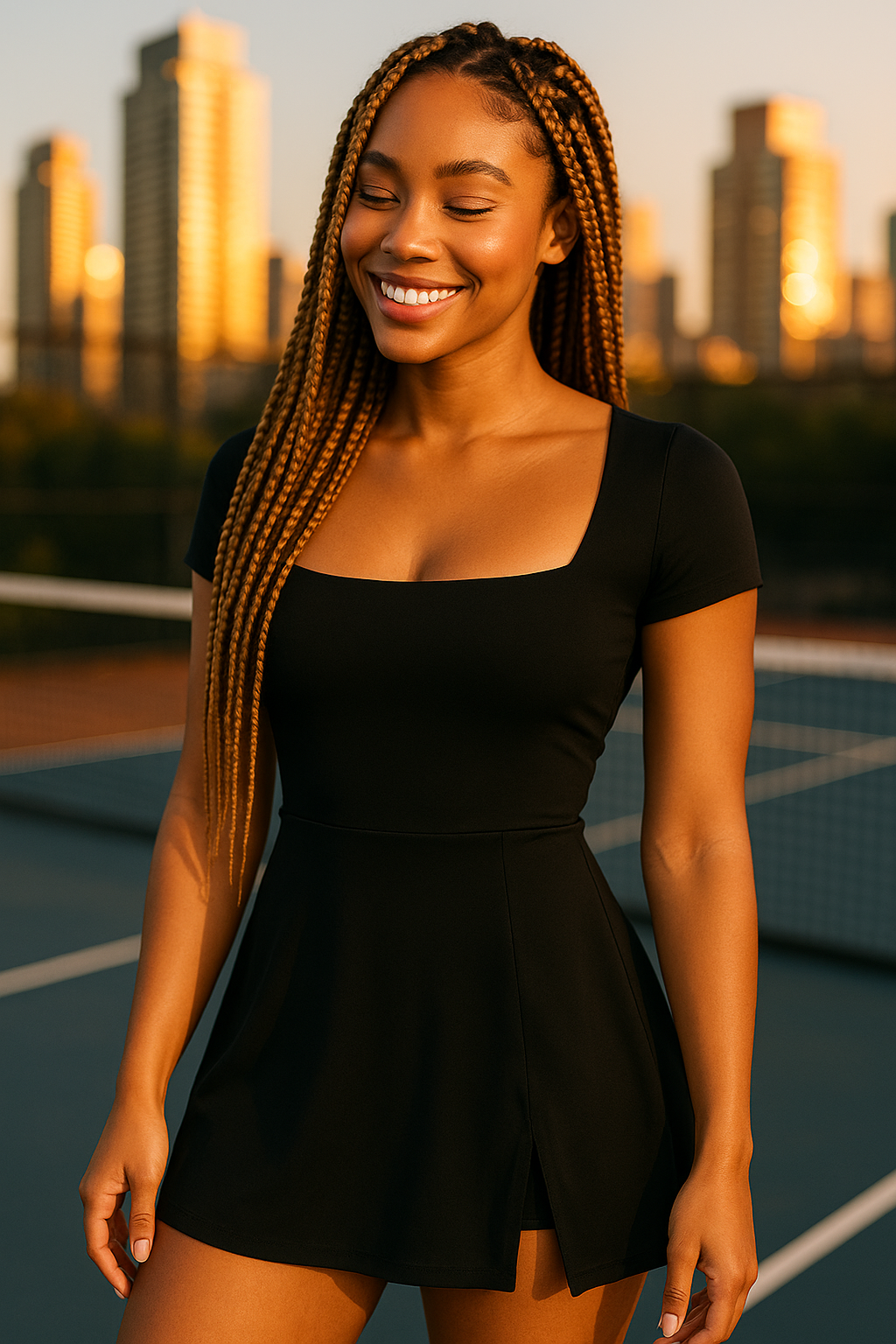 Virtual influencers styling QINSEN Tennis Dress fashionably